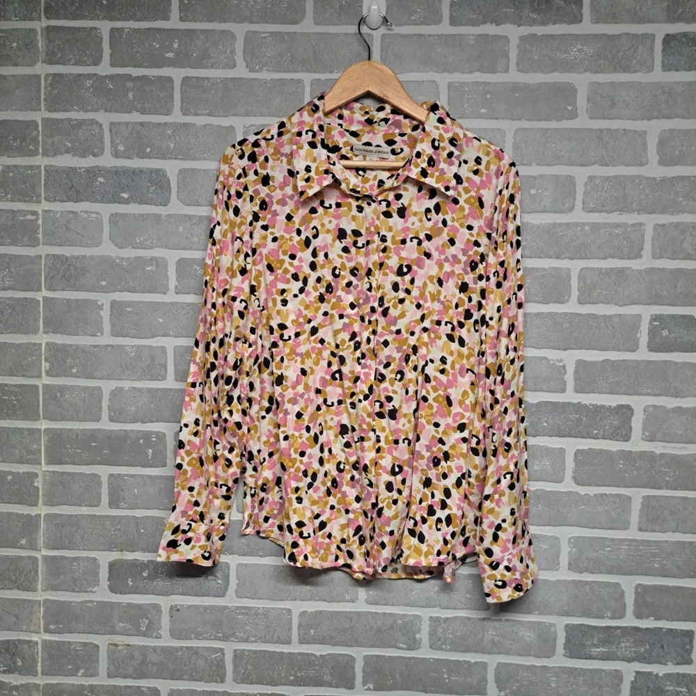 Alexander Jordan Womens Multicolor Button Down Long Sleeve Shirt Rayon  Large